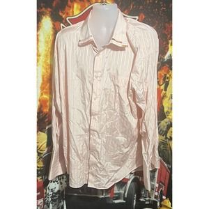 FRATELLO Dress Shirt M‎ 19 1/2 36-37 Pink Striped LongSleeve Button French Cuffs